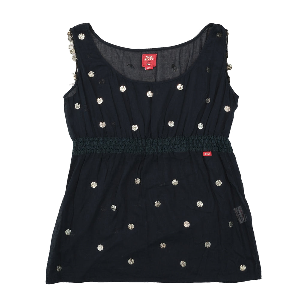 Miss Sixty Embellished Sheer Cotton Tank Top