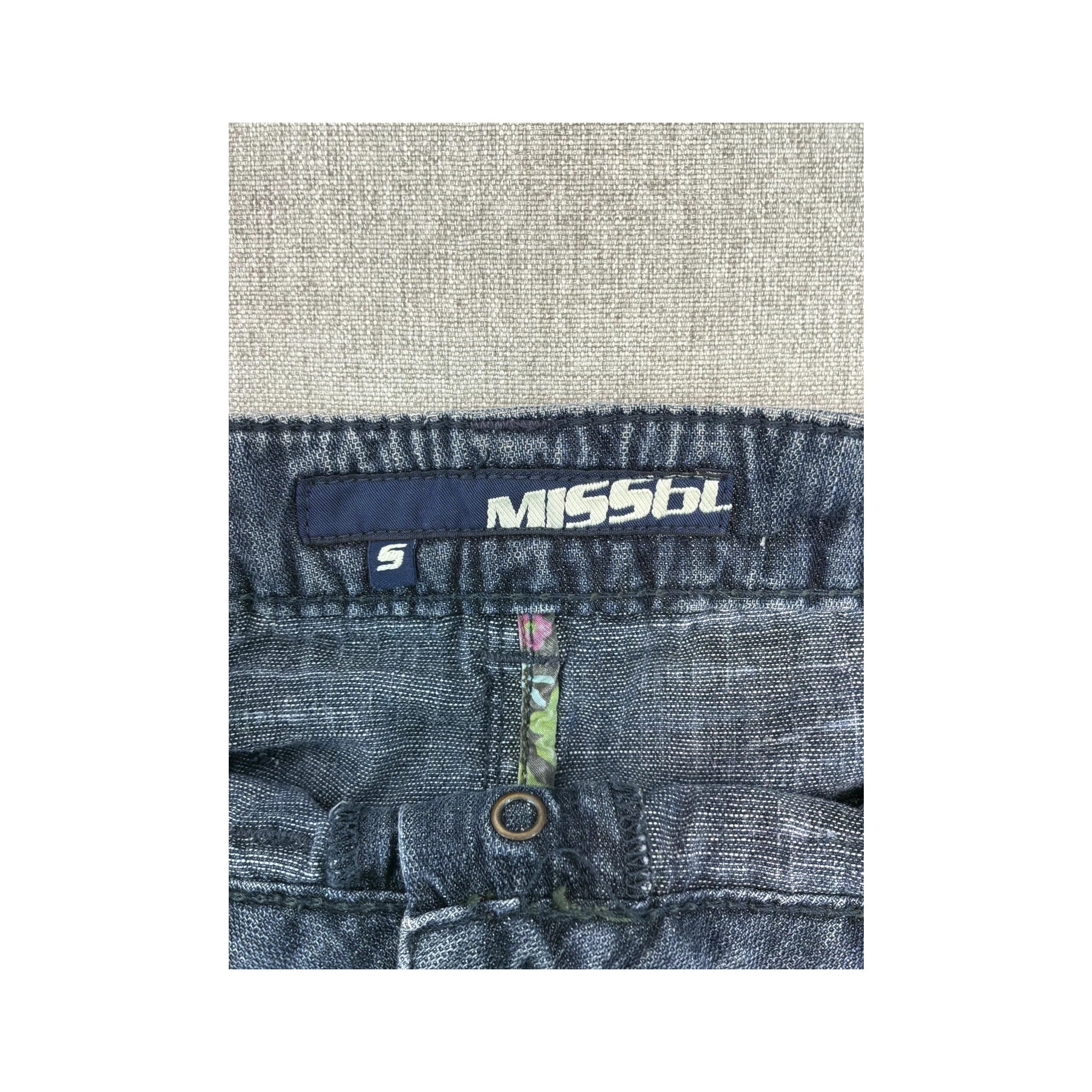 Miss Sixty Denim Mini Skirt with Flap Pockets and Clover Appliqué
