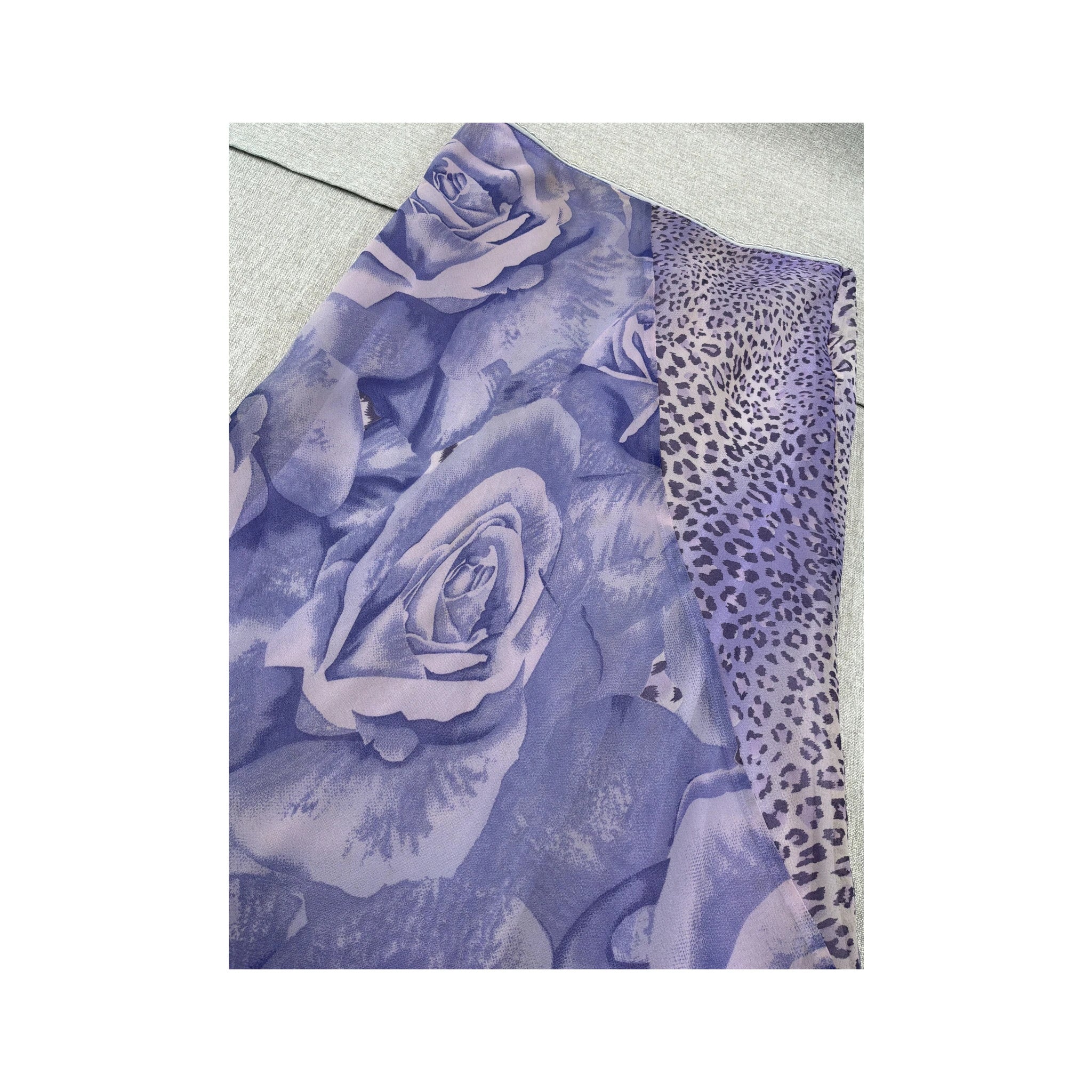 Vintage Purple Rose and Animal Print Asymmetric Midi Skirt