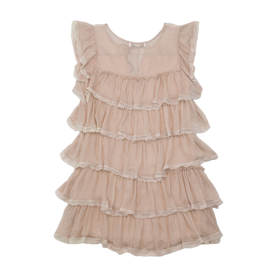 Vestido Blugirl by Blumarine bege em Seda em Camadas com Acabamento em renda