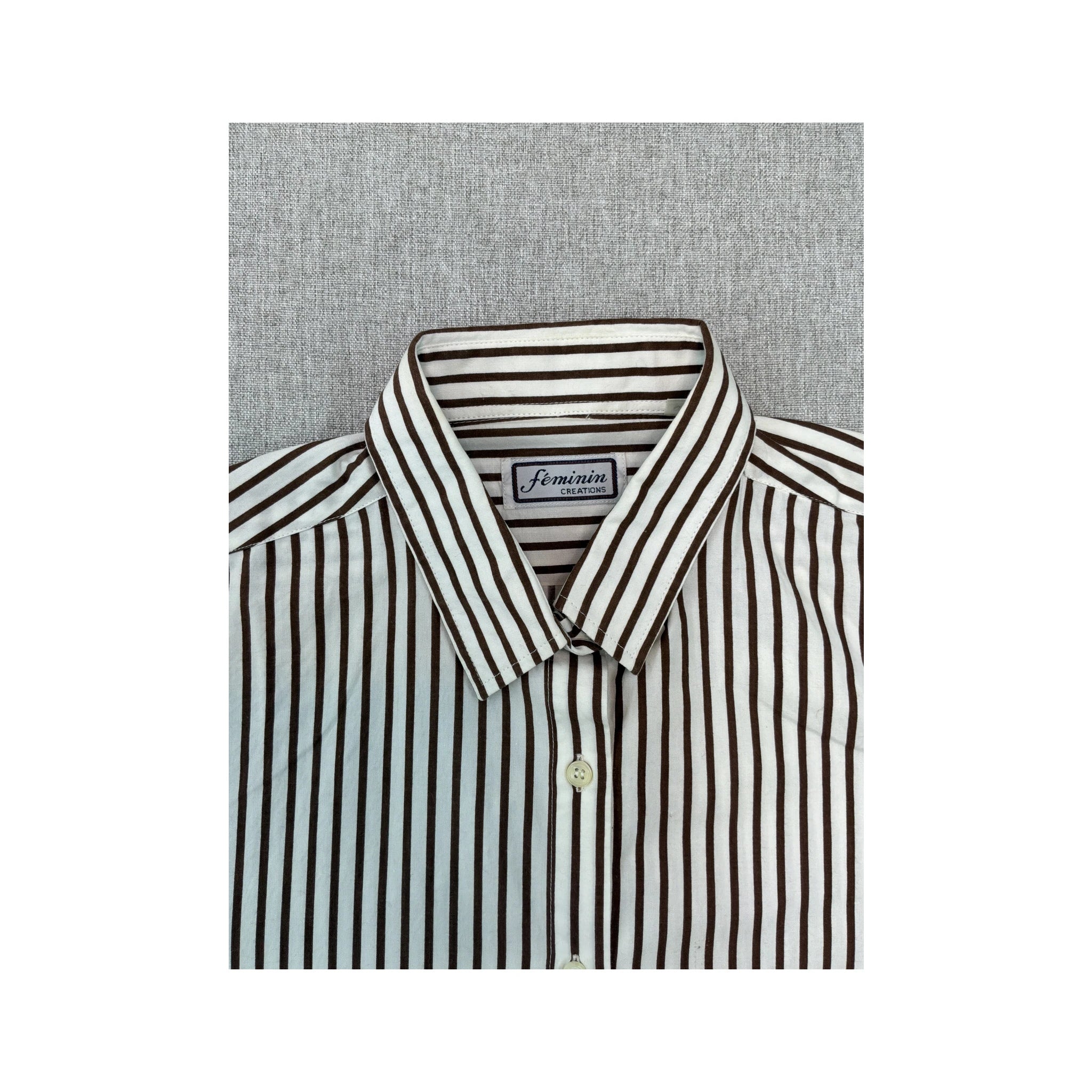 Féminin Creations Brown Striped Short Sleeve Button Up Shirt
