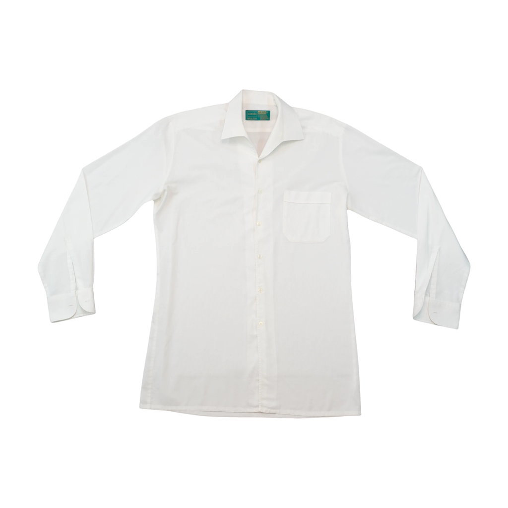 Camisa de Vestir Cauda vintage branca em poliéster e algodão com Punho Duplo