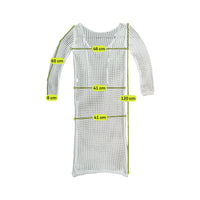 Vintage Open-Knit Grid Pattern Long-Sleeve Midi Dress