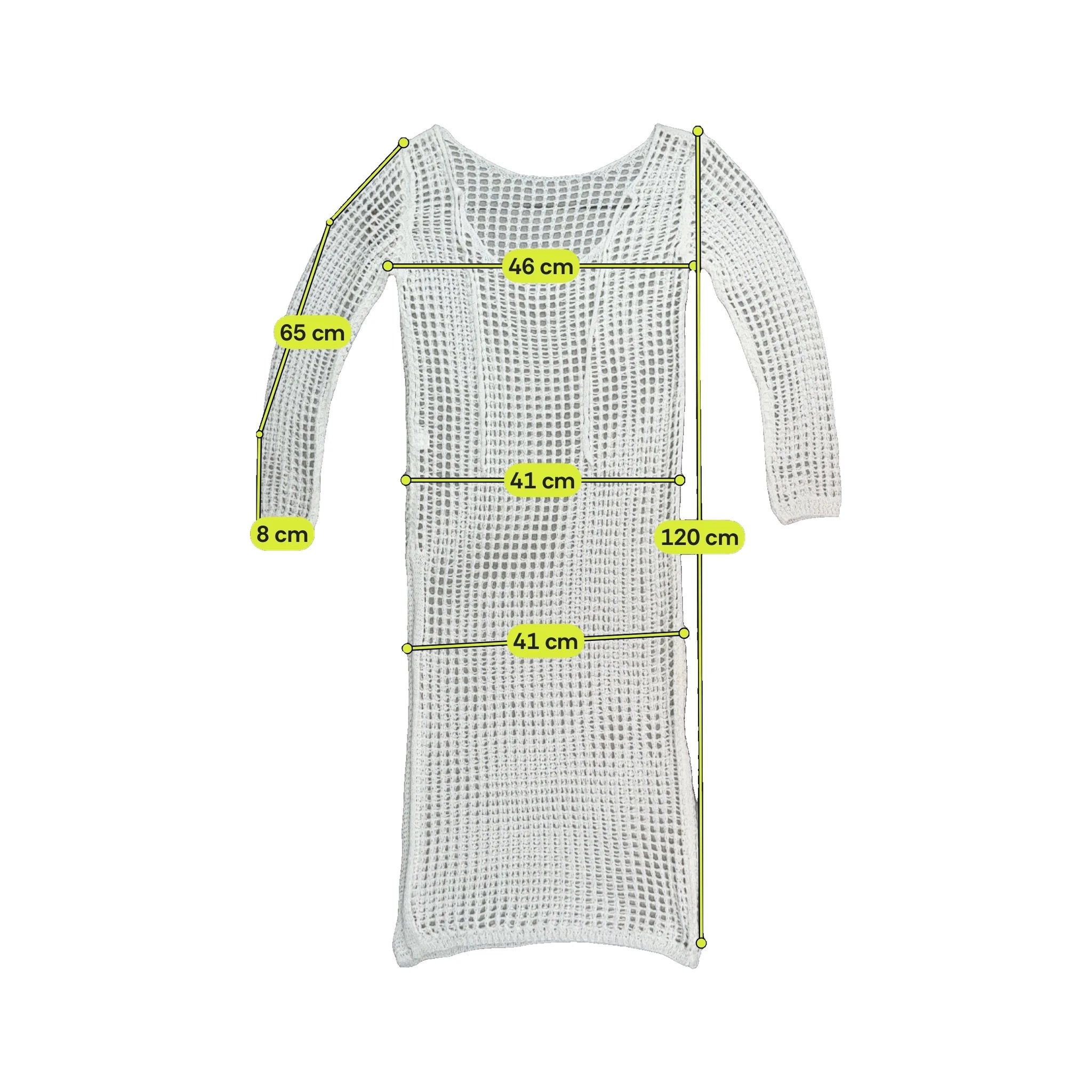 Vintage Open-Knit Grid Pattern Long-Sleeve Midi Dress