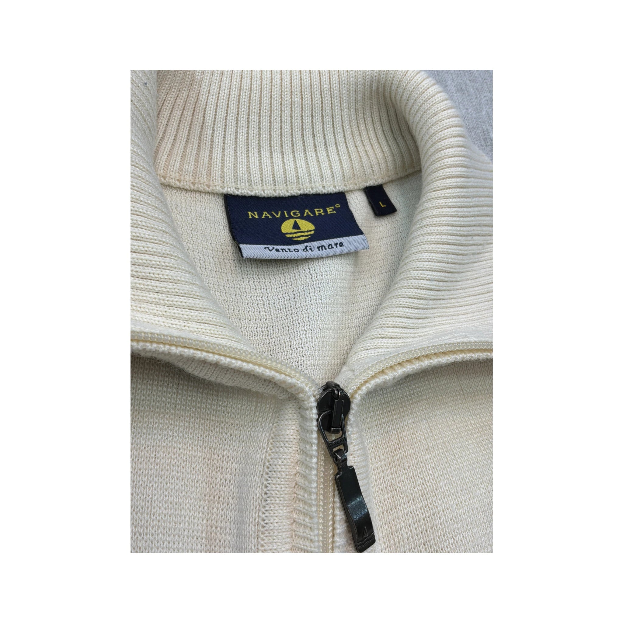 Navigare Vintage New Wool Full Zip Mock Neck Knit Sweater