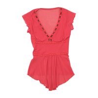 Sheer Ribbon Trim Ruffle Sleeve Blouse
