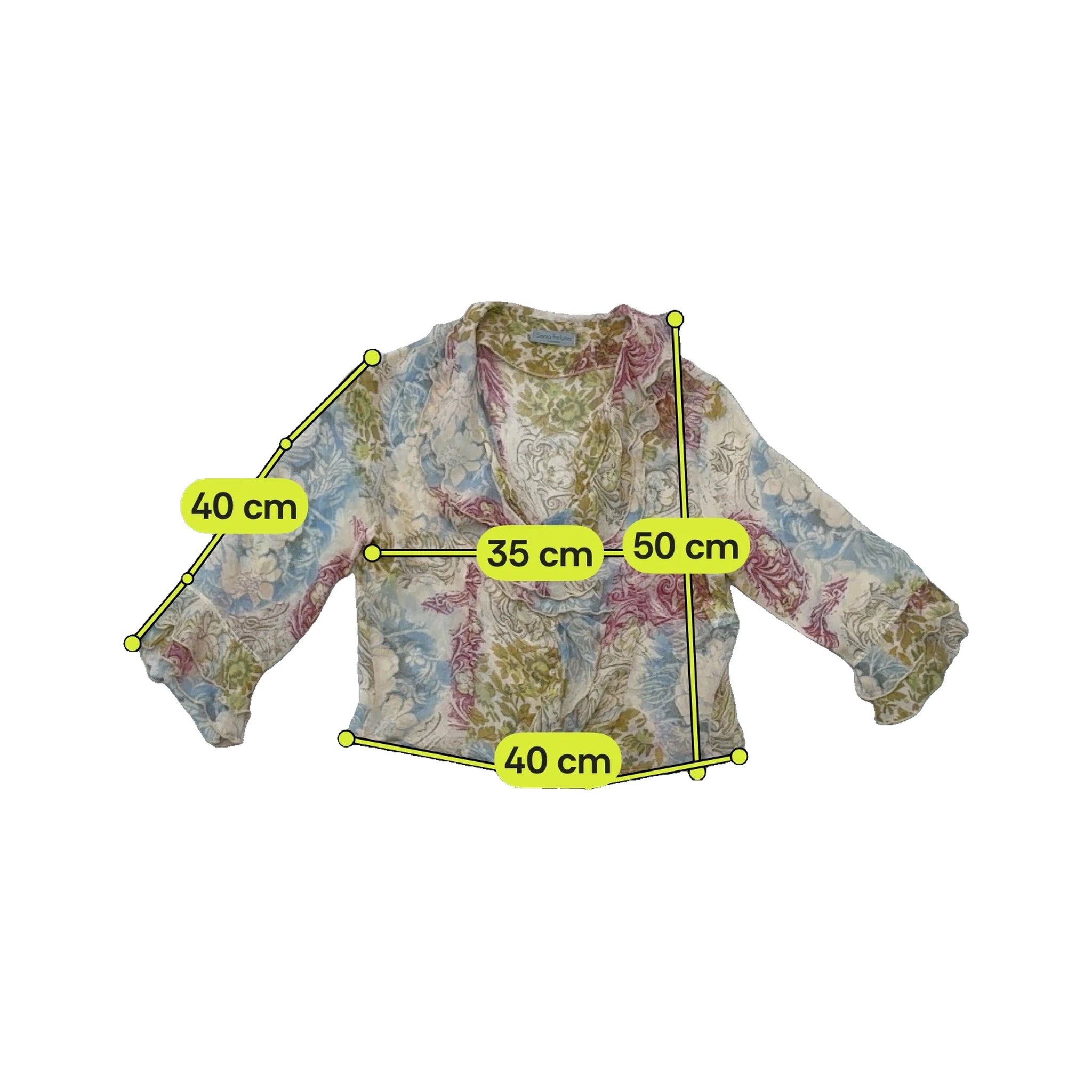 Blusa Transparente Sonia Fortuna floral com Folhos à Frente
