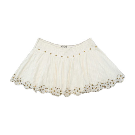 Guess Jeans White Embellished Eyelet Mini Skirt