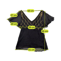 Black Silk Sequin Embellished Flutter Sleeve Blouse