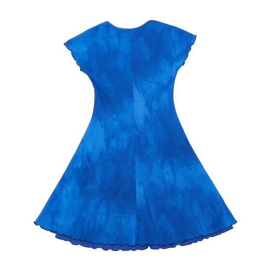 Onyx Blue Sheer Mesh Flutter Hem Dress