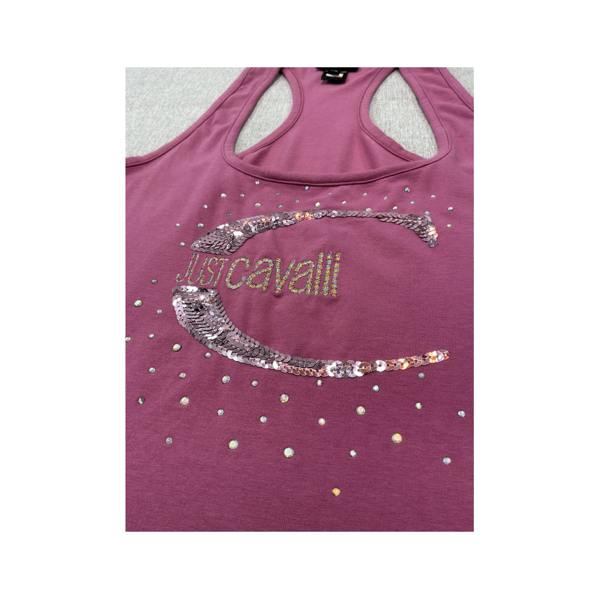 Just Cavalli Sequin Logo Racerback Cotton Tank Top
