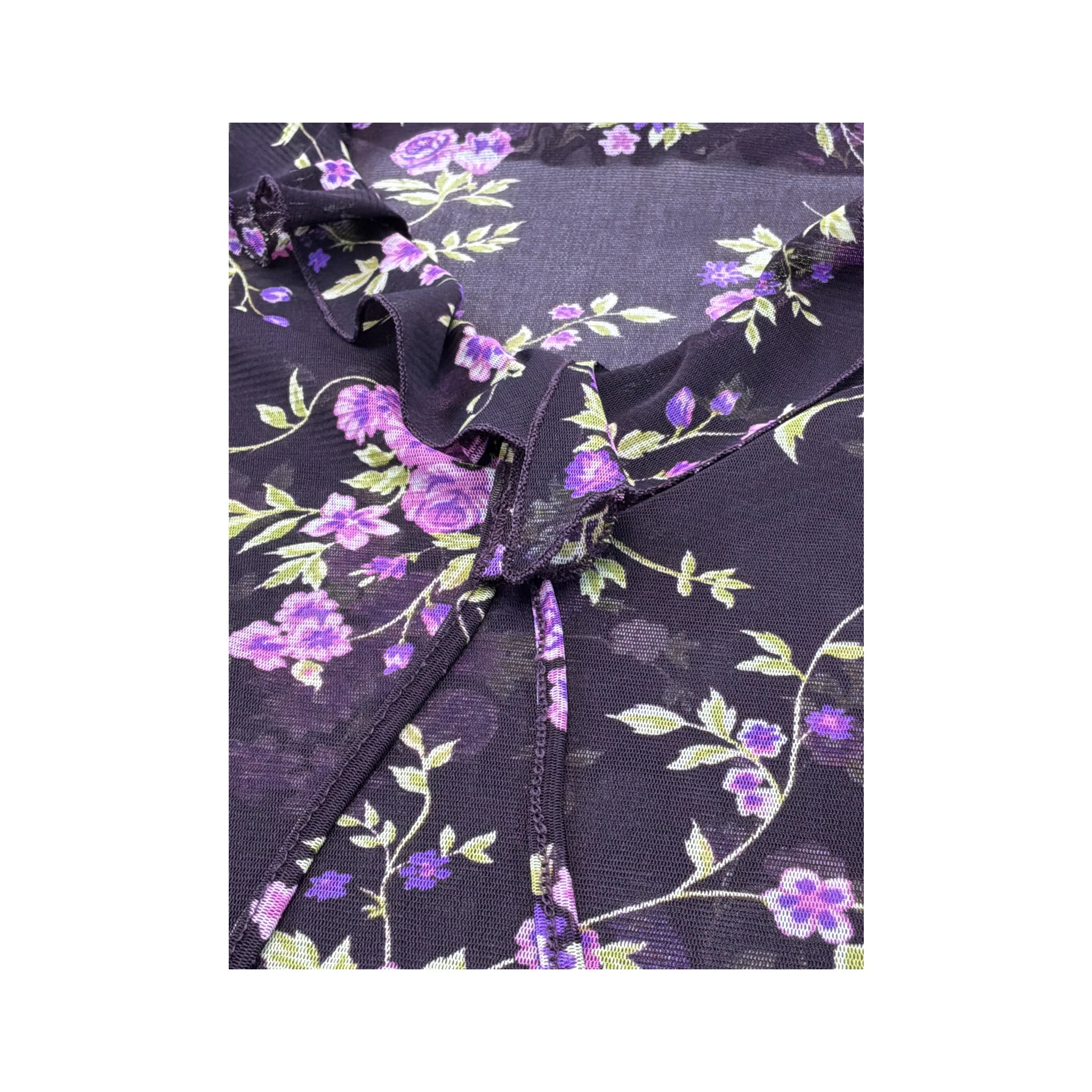 Vintage Sheer Floral Ruffle Tie Front Blouse