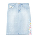 Emmanuel Schvili Embroidered Side Panel Light Wash Denim Skirt