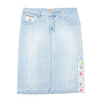 Emmanuel Schvili Embroidered Side Panel Light Wash Denim Skirt