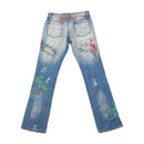 Vintage Tropical Embroidered Distressed Denim Jeans