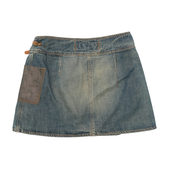 Guess Pleated Denim Mini Skirt with Leather Belt Detail