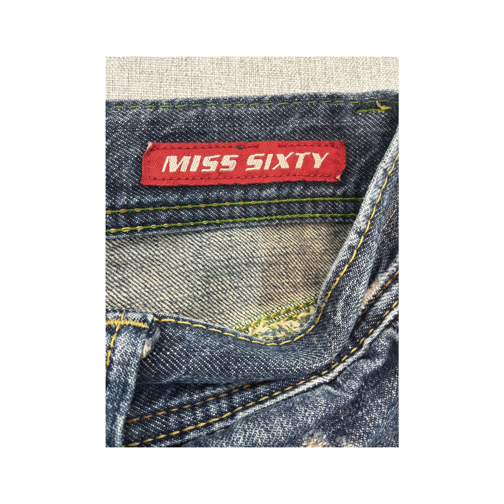 Mish Mish Distressed Wing Patch Blue Denim Jeans