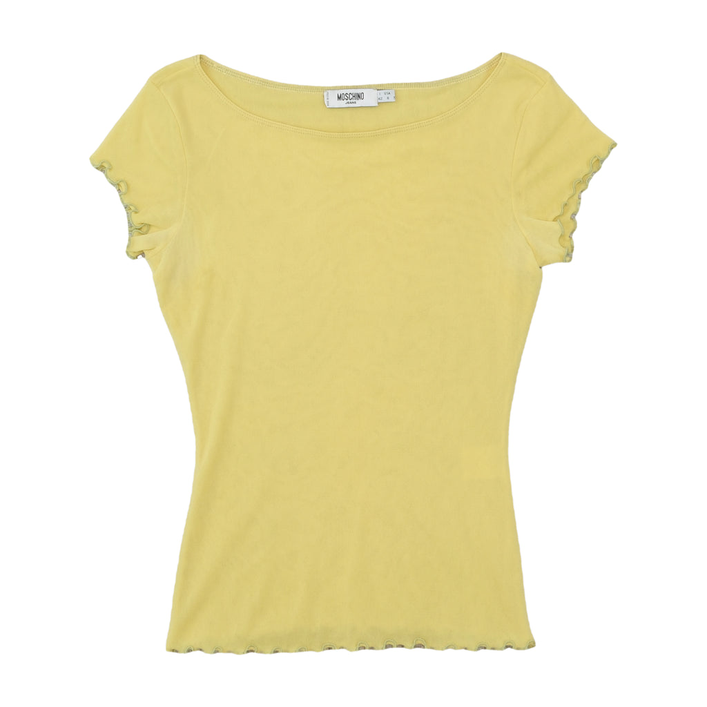 Moschino Solid Ruffle-Trim Crew Neck T-shirt