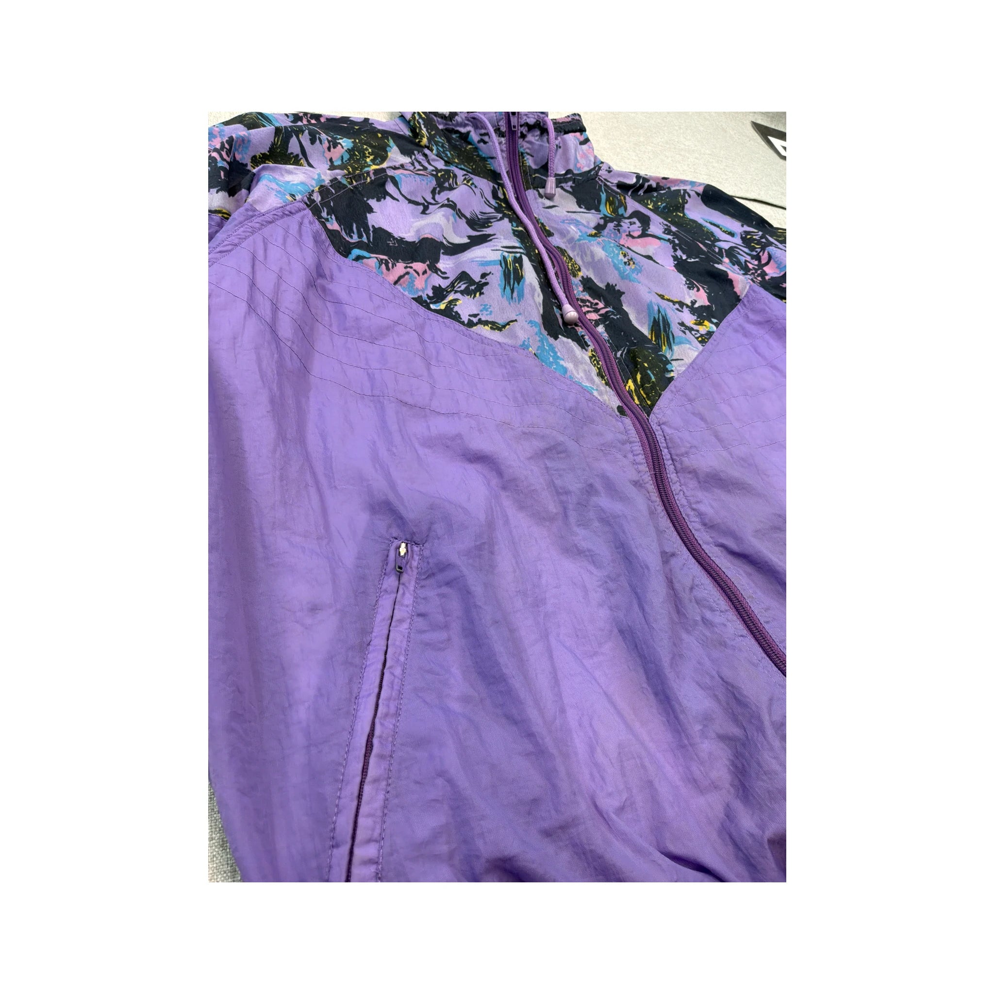 Vintage Abstract Print Purple Windbreaker Jacket