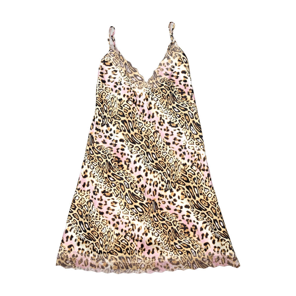 Y2K Leopard Print Lace Hem Slip Dress