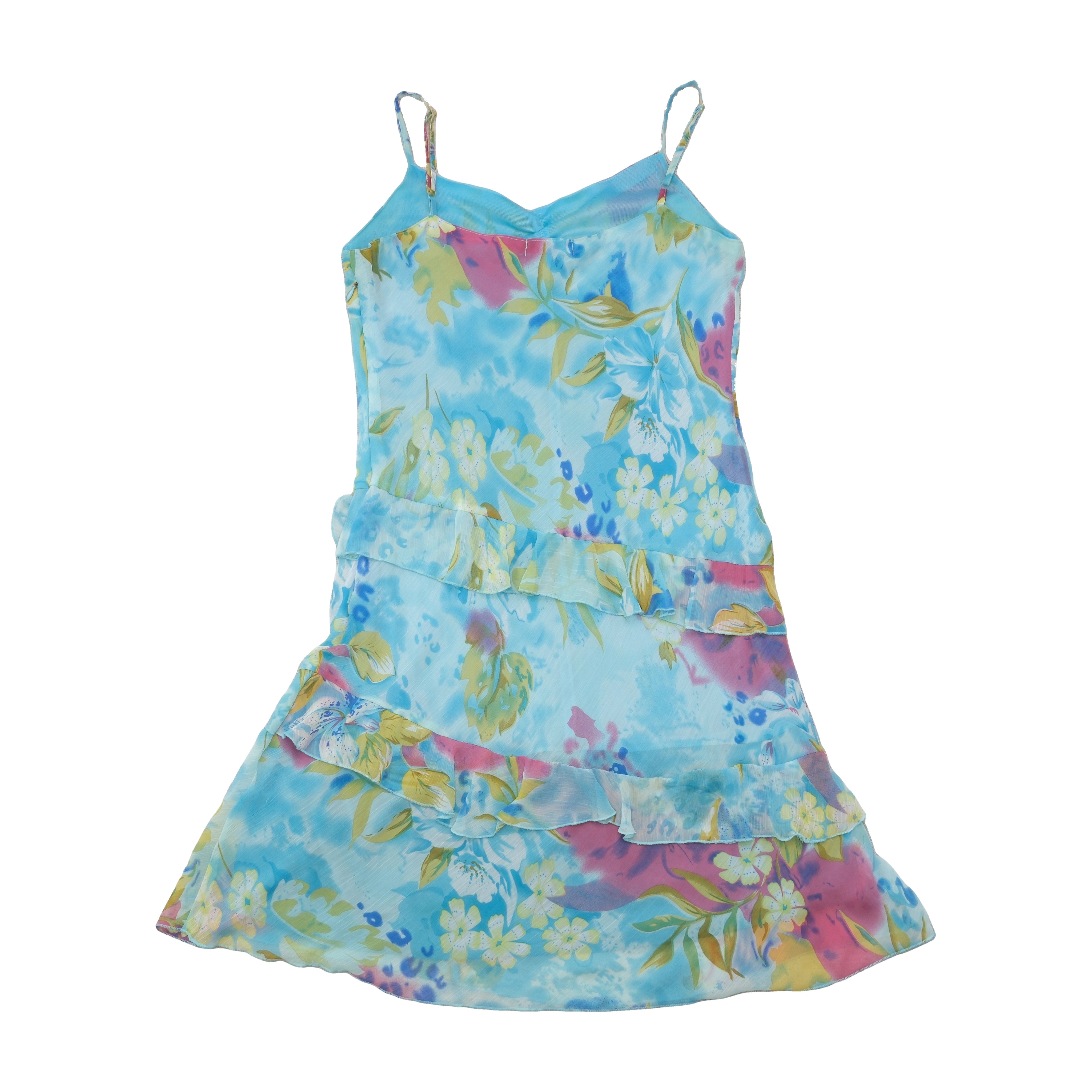 Specchio Blue Floral Ruffle Slip Dress