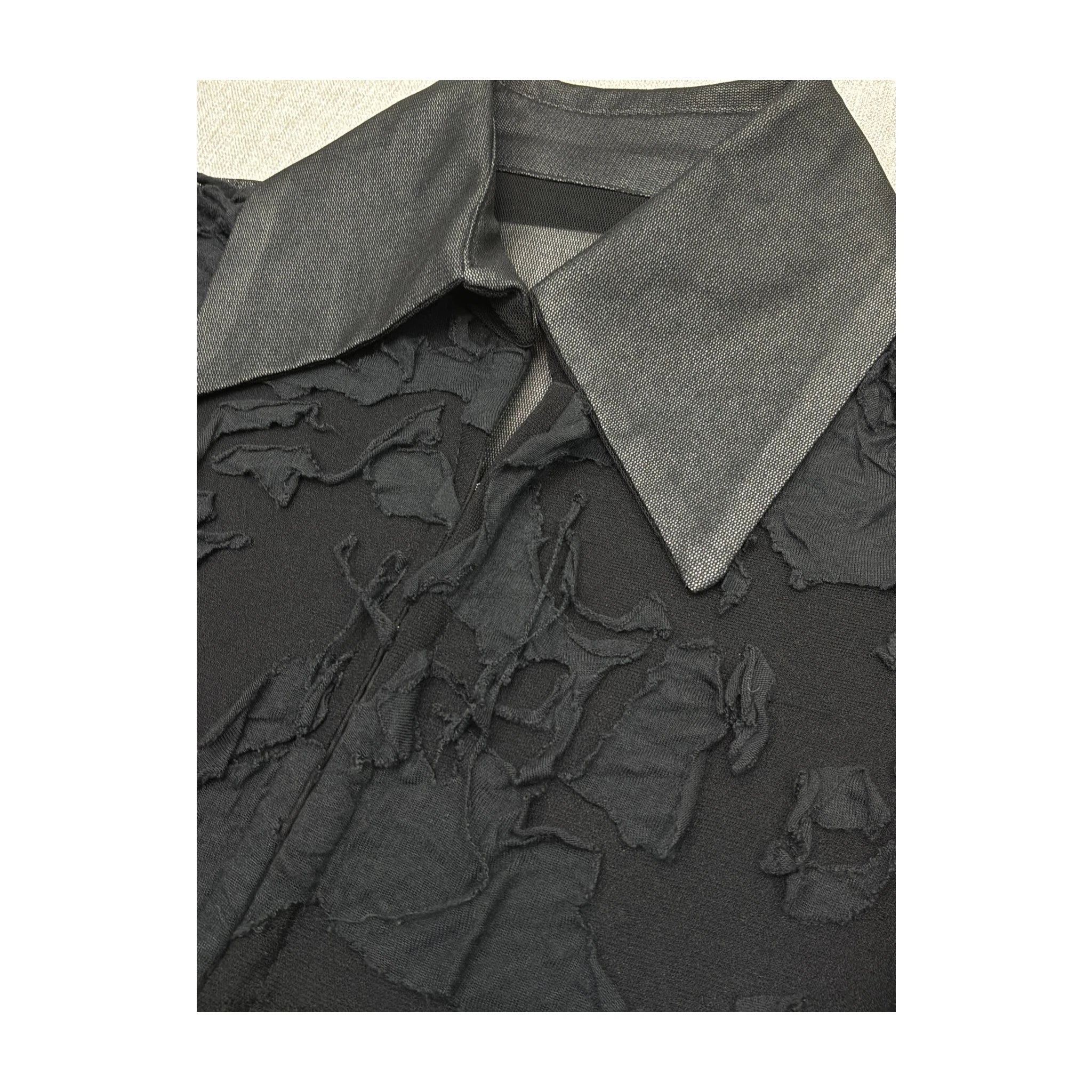 Black Mesh Grungy Collared Blouse