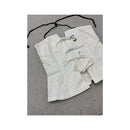 White Corset Top with Black Striped Trim and Lace-Up Detail