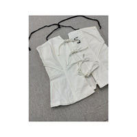White Corset Top with Black Striped Trim and Lace-Up Detail