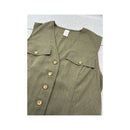 Vintage Olive Green Sleeveless Button-Front Blouse