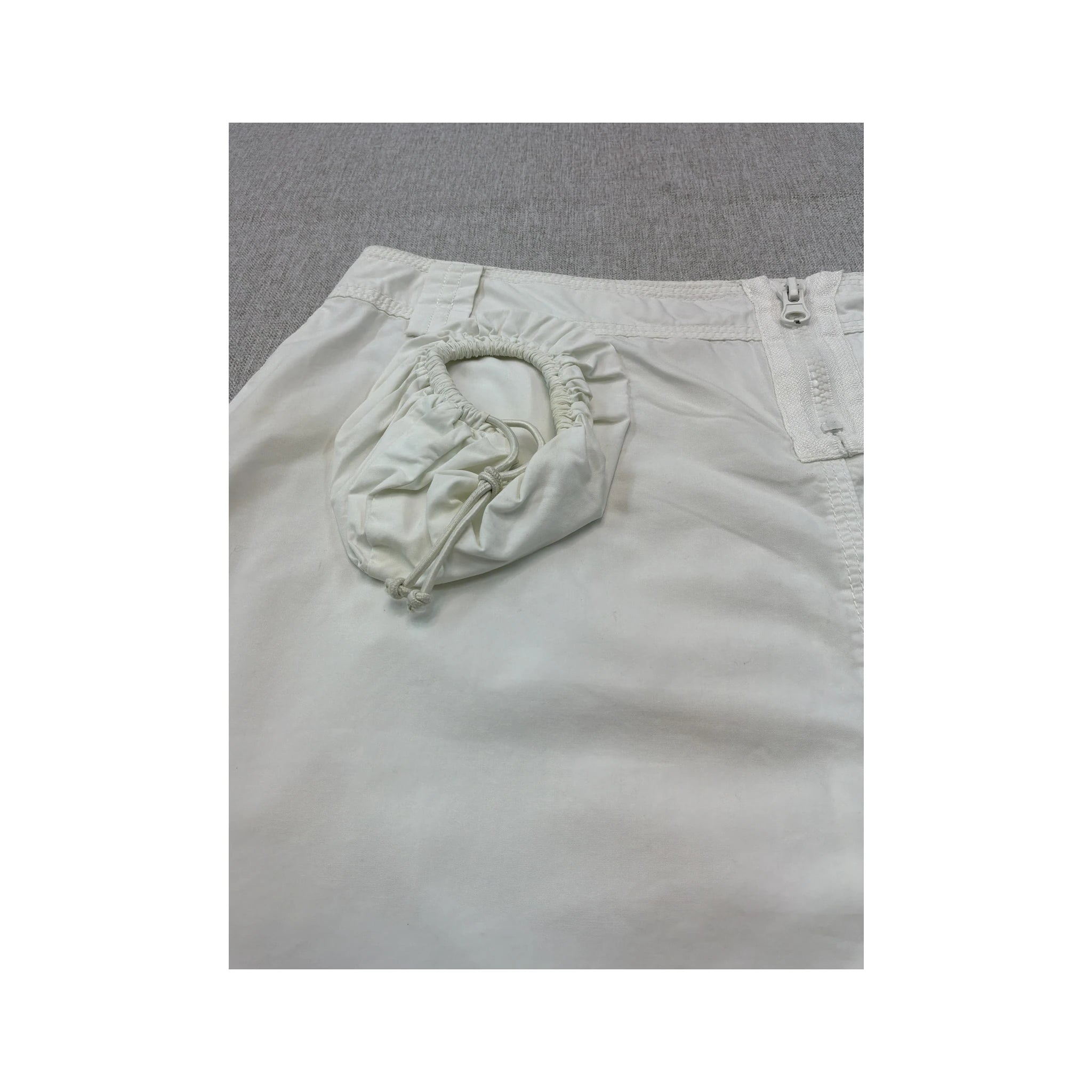 Miss Sixty White Cotton Zip Front Mini Skirt with Drawstring Cutout Pockets