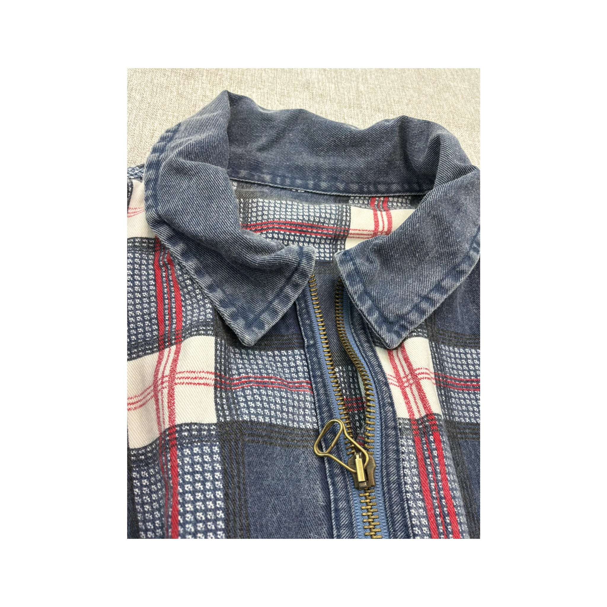 Vintage Blue Plaid Quarter Zip Pullover Shirt