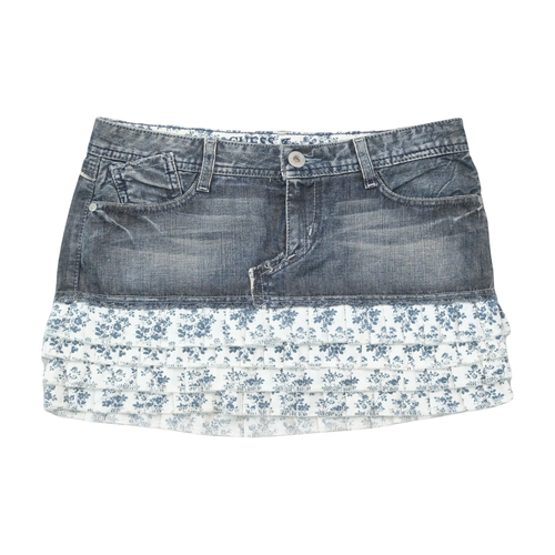 Guess Y2K Floral Ruffle Denim Mini Skirt