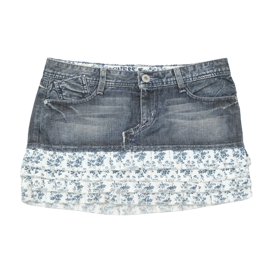 Guess Y2K Floral Ruffle Denim Mini Skirt