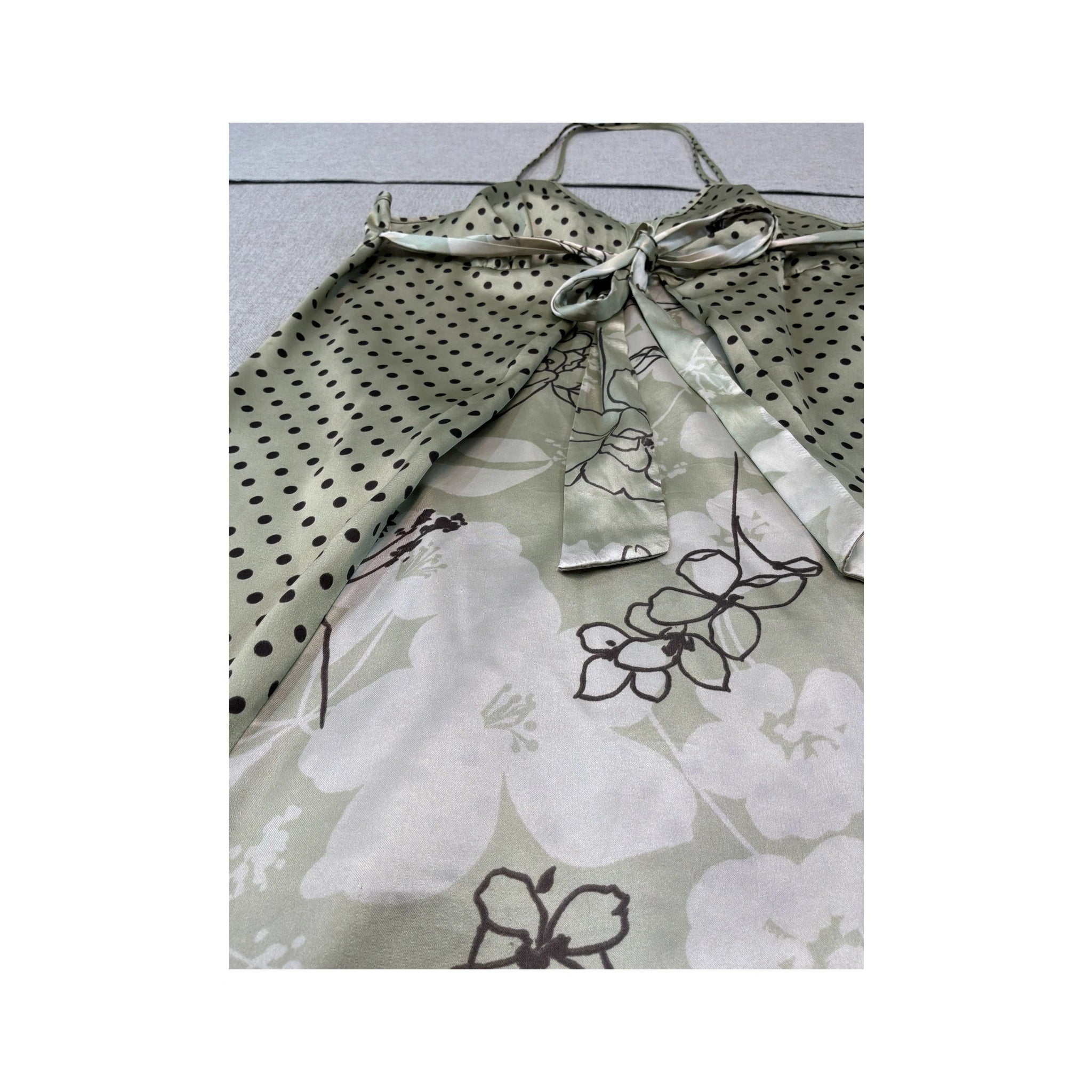 Vintage Polka Dot Floral Satin Slip Dress (Falta Editos)