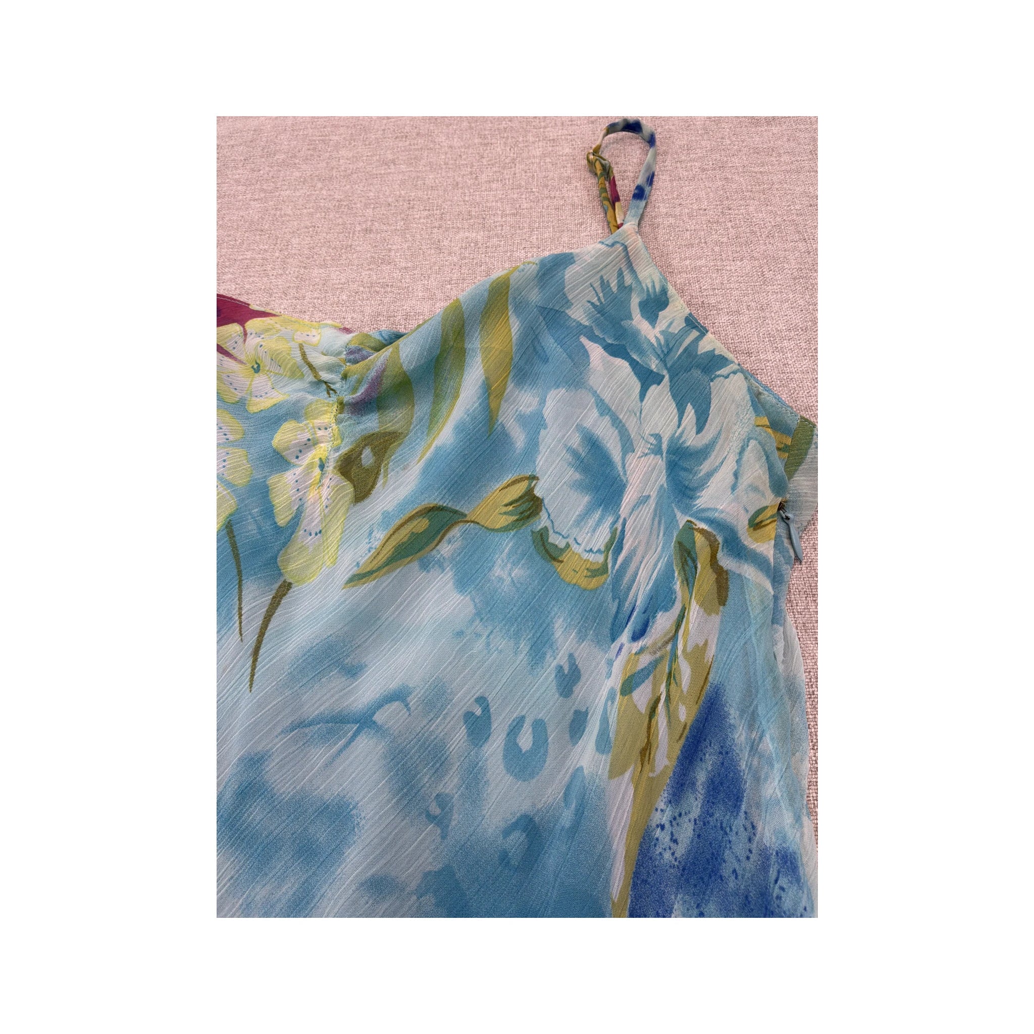 Specchio Blue Floral Ruffle Slip Dress