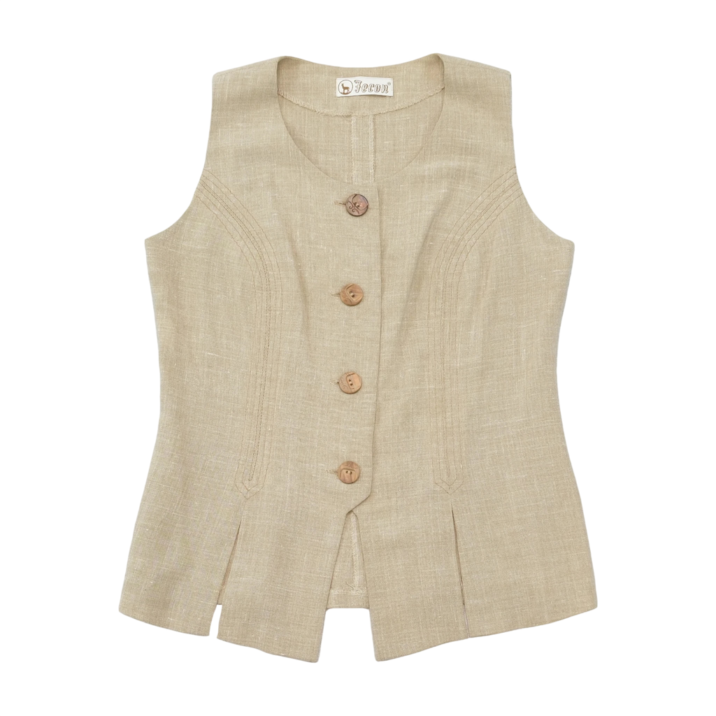 Fecon Linen Blend Sleeveless Tailored Jacket