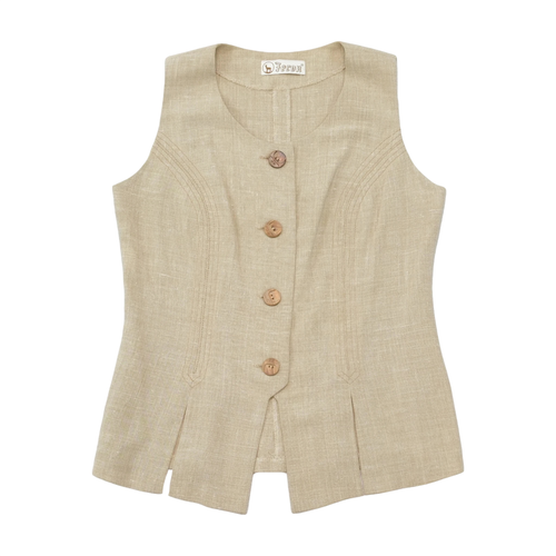 Fecon Linen Blend Sleeveless Tailored Jacket