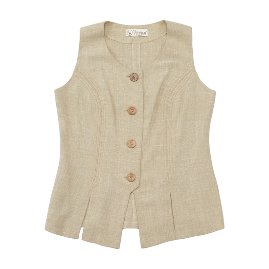 Fecon Linen Blend Sleeveless Tailored Jacket
