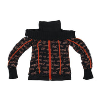 Togs Zone Vintage Print Stripe Velour Trim Sweater