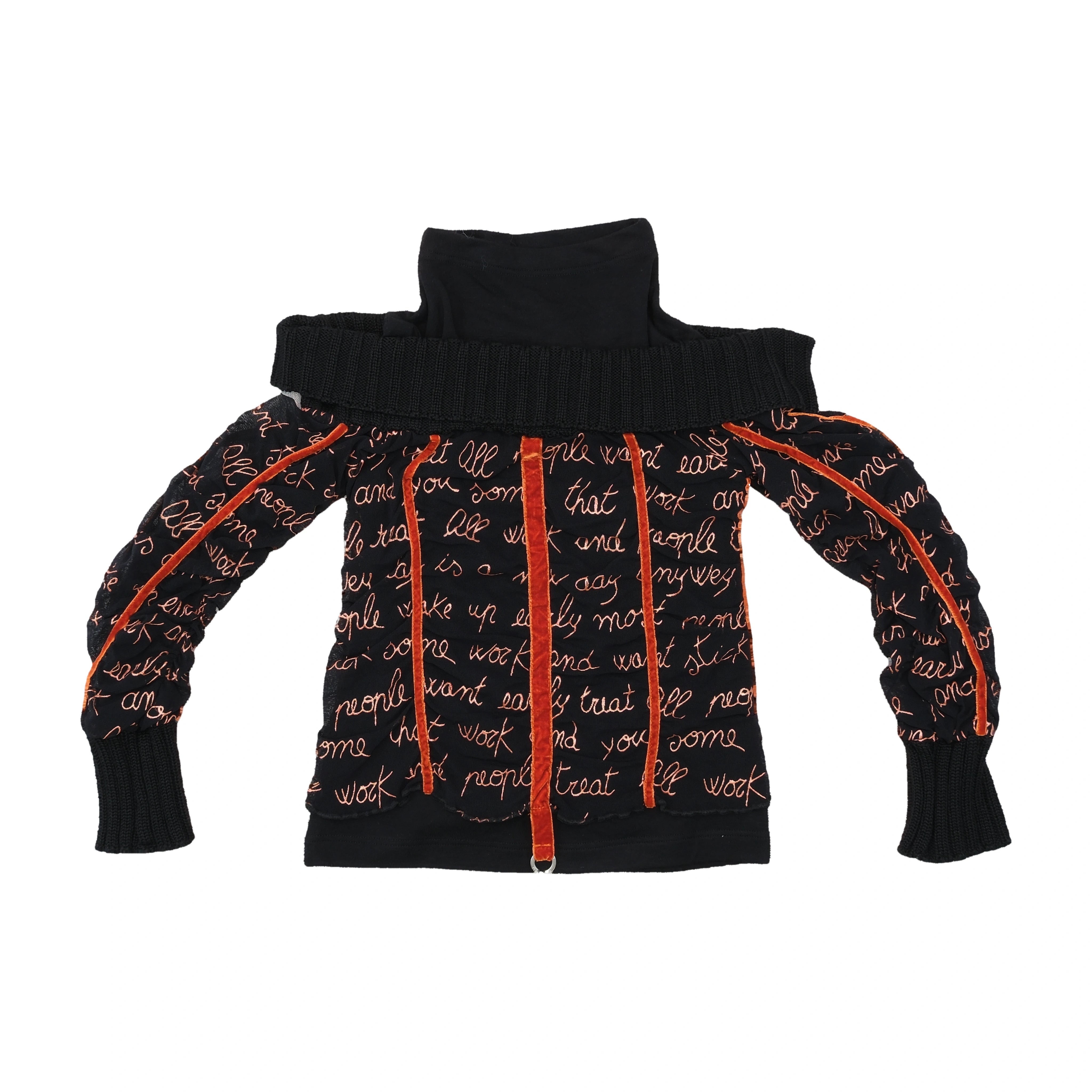 Togs Zone Vintage Print Stripe Velour Trim Sweater