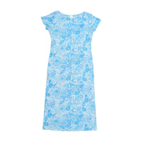 IRGE Blue Paisley Floral Print Cotton Cap Sleeve Maxi House Dress