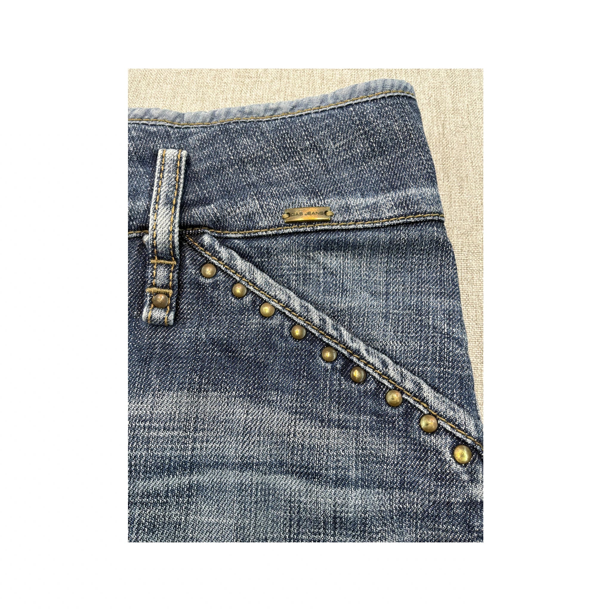 GAS Studded Button Front Denim Mini Skirt