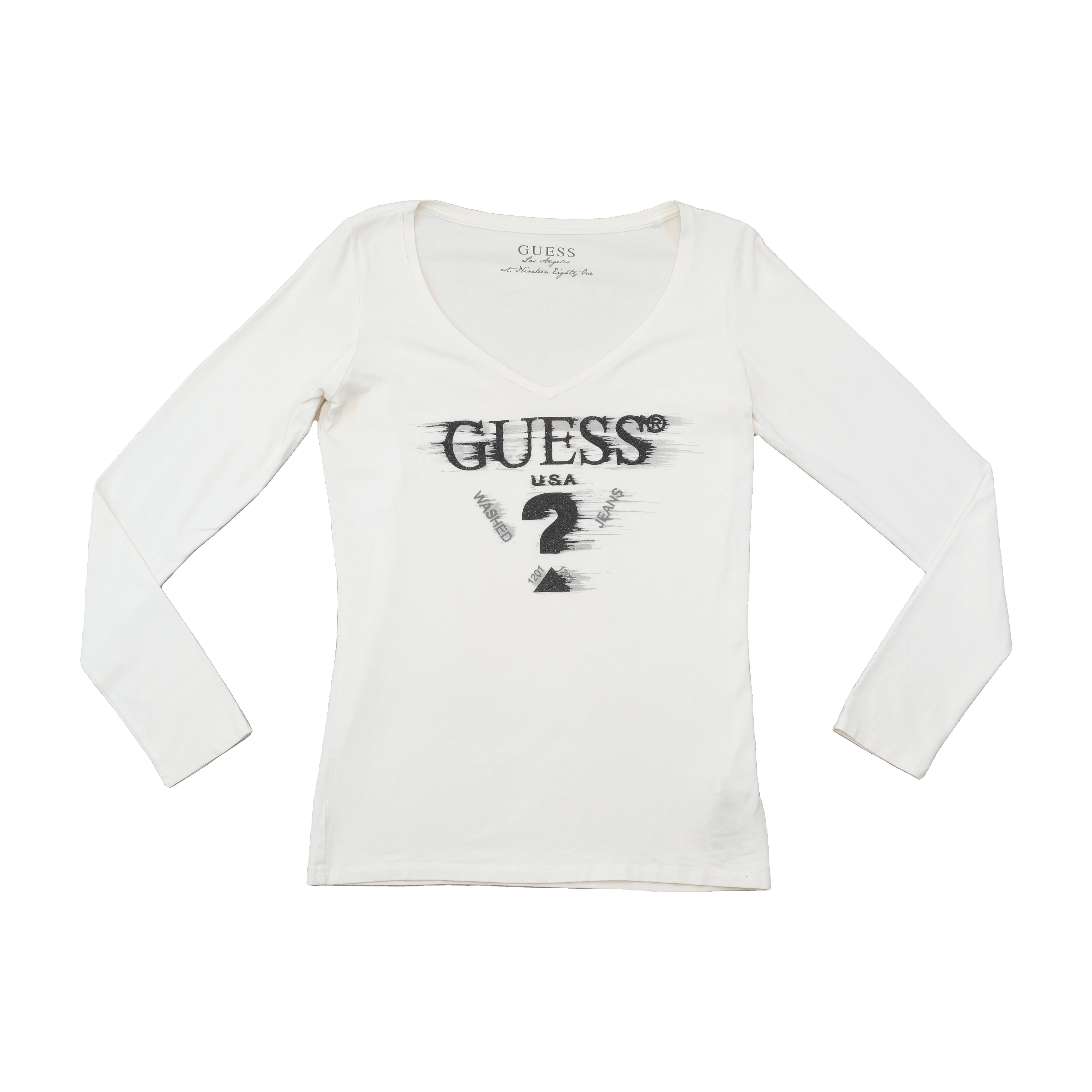 T-shirt Guess de Manga Comprida com decote em V e estampado gráfico
