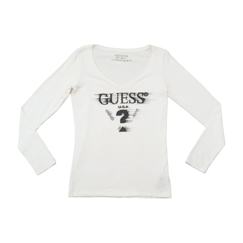 Guess Graphic V-Neck Long Sleeve T-Shirt