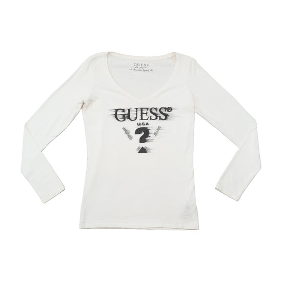 Guess Graphic V-Neck Long Sleeve T-Shirt