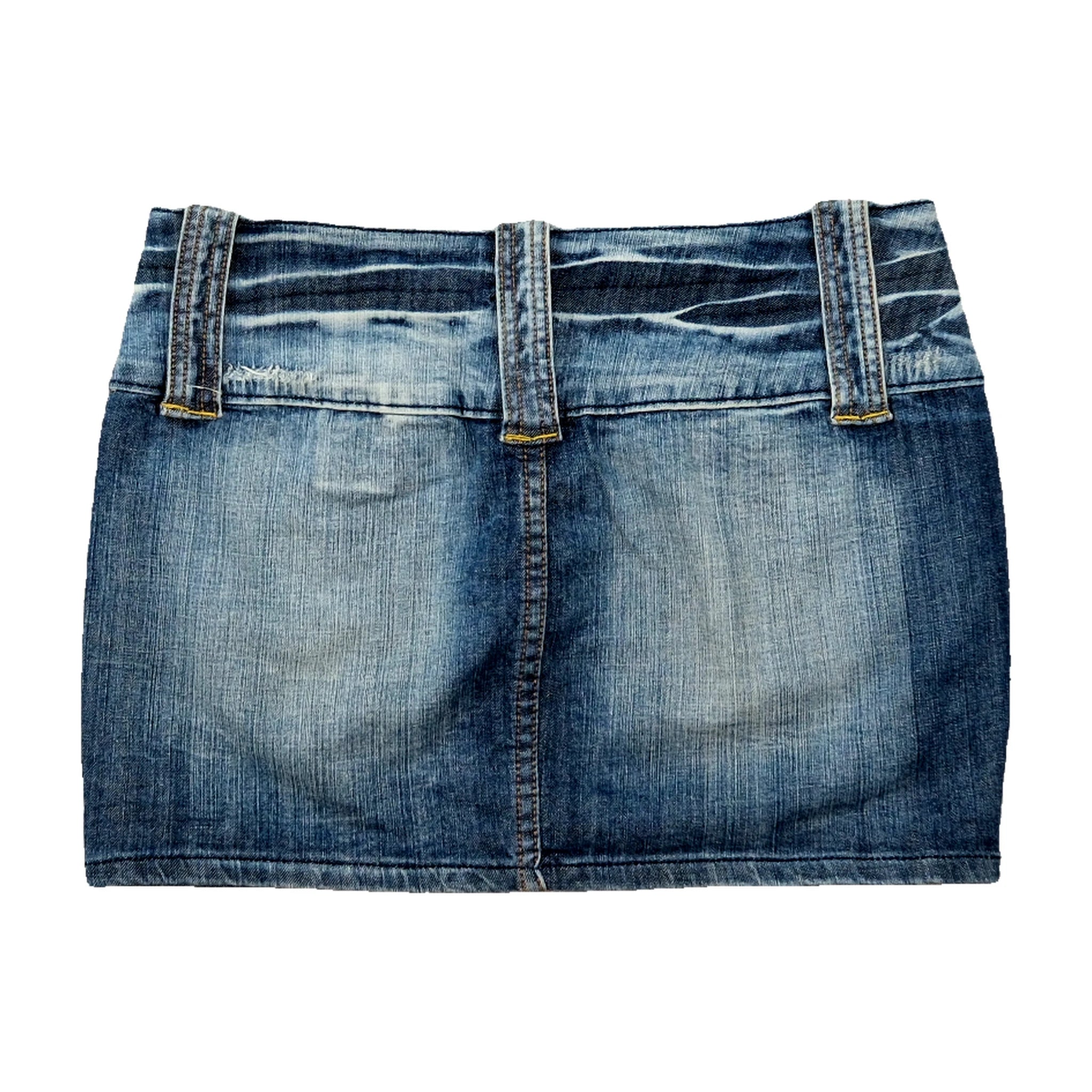 Blue Collection Washed Denim Mini Skirt with Double-Button Waist