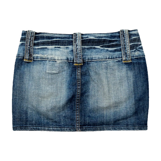 Blue Collection Washed Denim Mini Skirt with Double-Button Waist