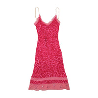Vestido Lingerie AA Milano Belle Marie rosa com Acabamento em Rede de Leopardo
