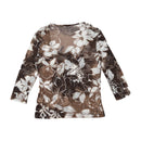 Sheer Brown Floral Mesh Button-Front Top