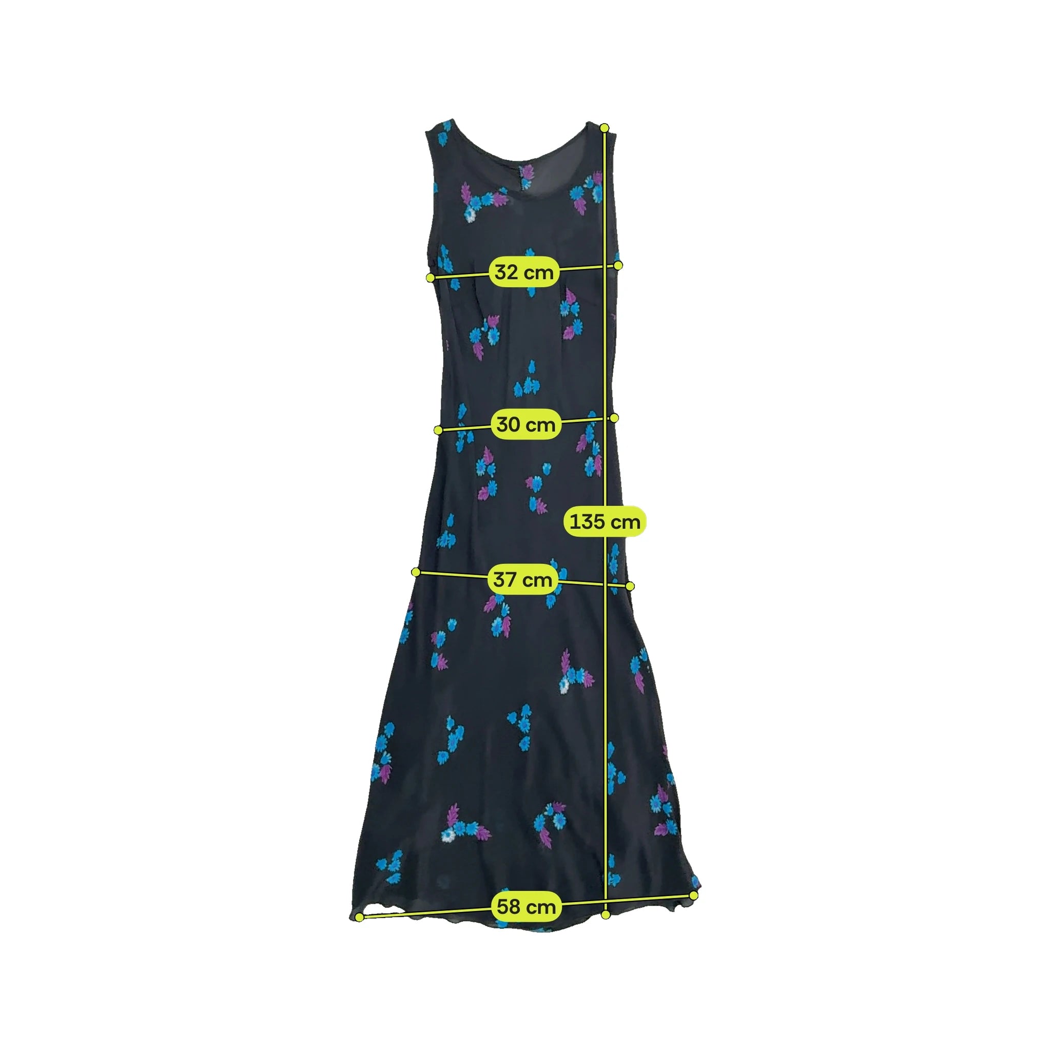 Vintage Black Floral Sleeveless Maxi Dress